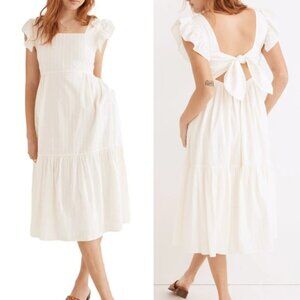 Madewell Ruffle Strap Tiered Midi Dress in Textural Stripe 3X Bohemian Romantic
